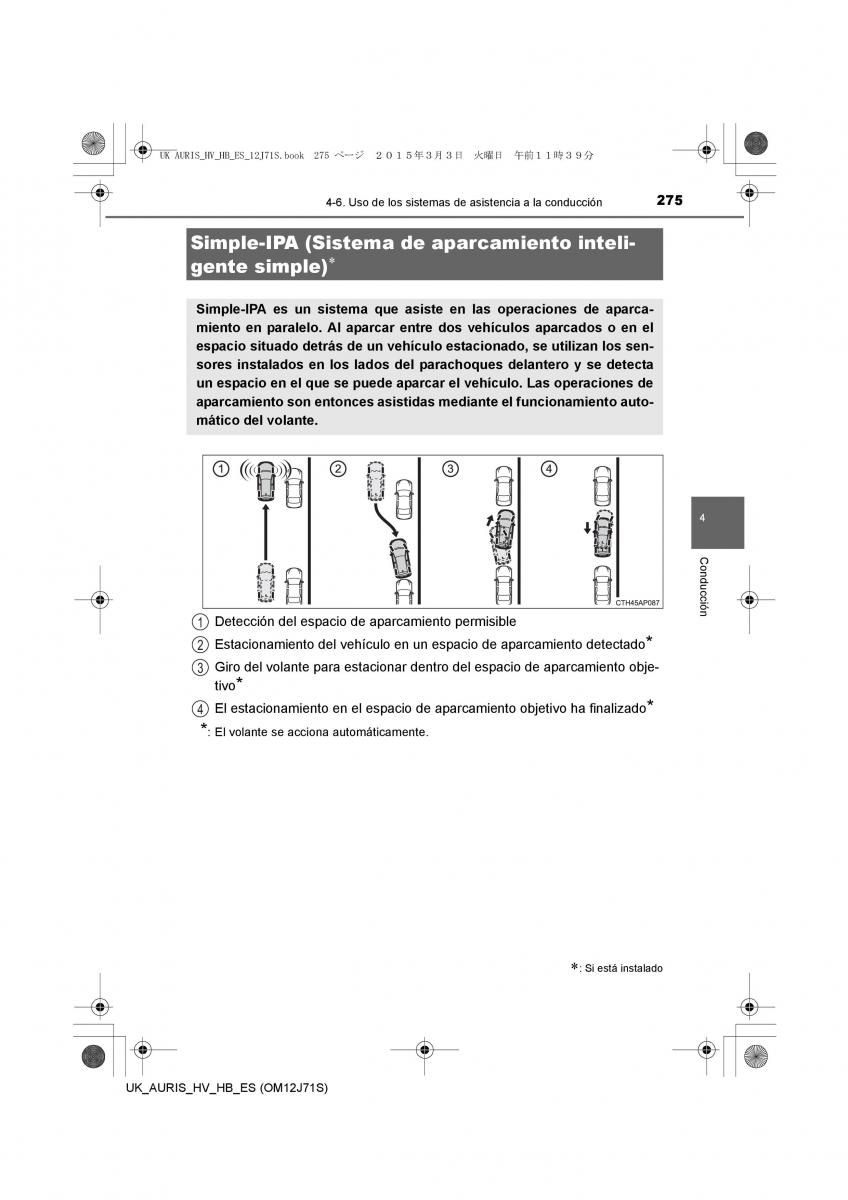 Toyota Auris Hybrid II 2 manual del propietario / page 275