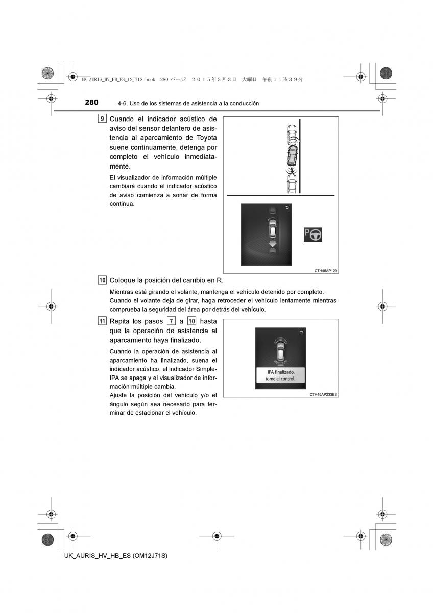 Toyota Auris Hybrid II 2 manual del propietario / page 280