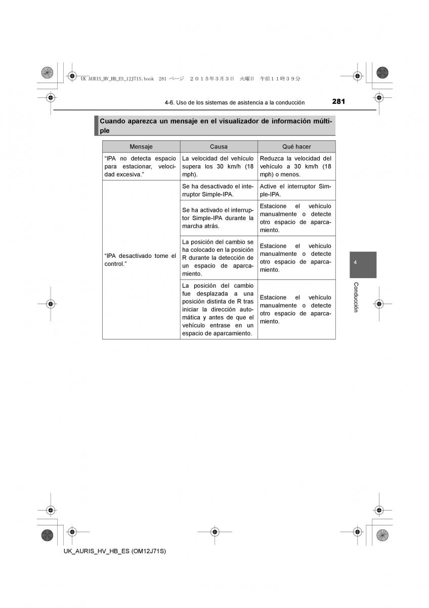 Toyota Auris Hybrid II 2 manual del propietario / page 281