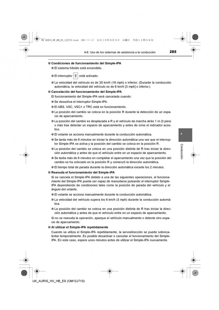 Toyota Auris Hybrid II 2 manual del propietario / page 285