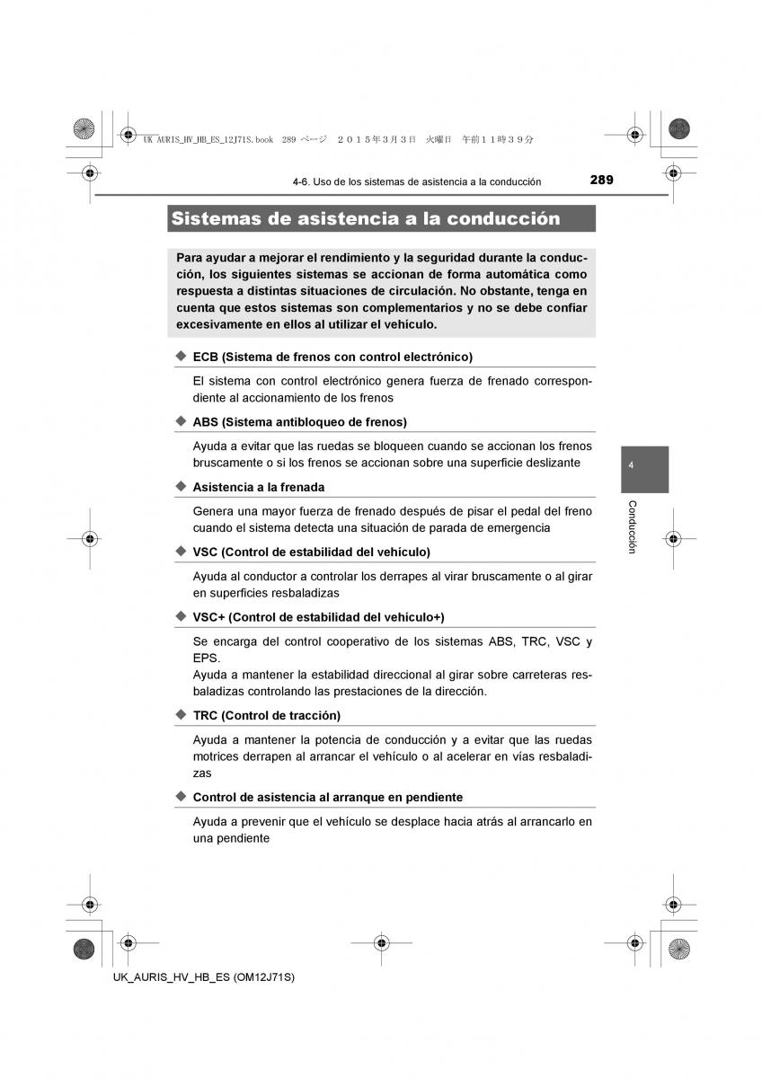 Toyota Auris Hybrid II 2 manual del propietario / page 289