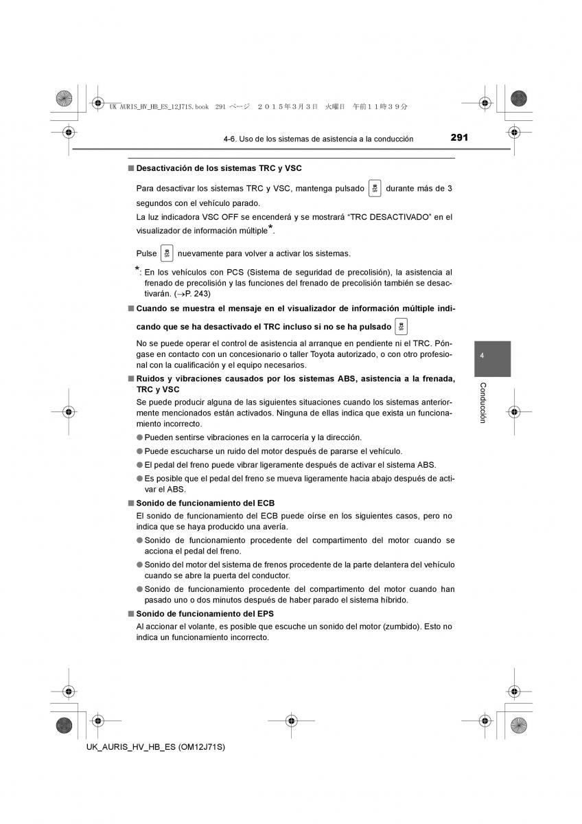 Toyota Auris Hybrid II 2 manual del propietario / page 291