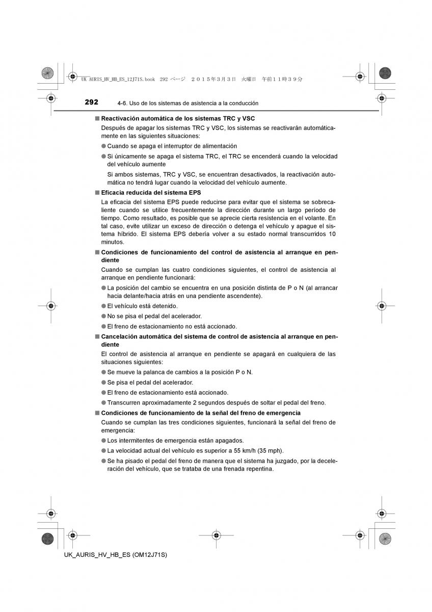 Toyota Auris Hybrid II 2 manual del propietario / page 292