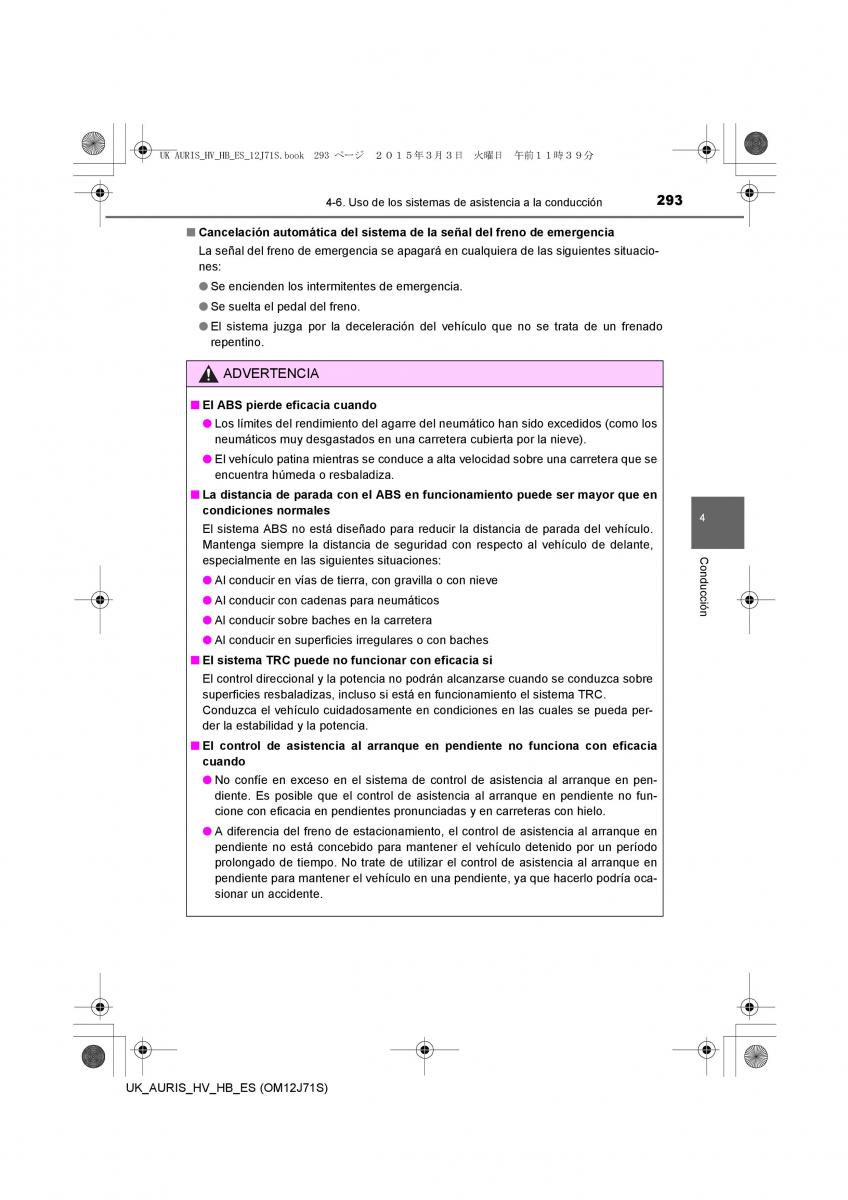 Toyota Auris Hybrid II 2 manual del propietario / page 293