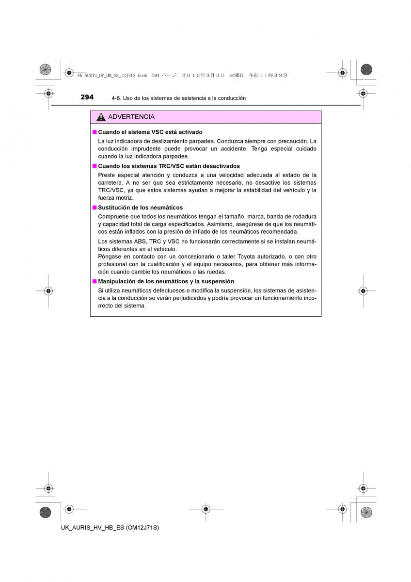 Toyota Auris Hybrid II 2 manual del propietario / page 294