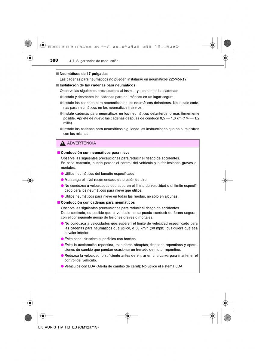 Toyota Auris Hybrid II 2 manual del propietario / page 300