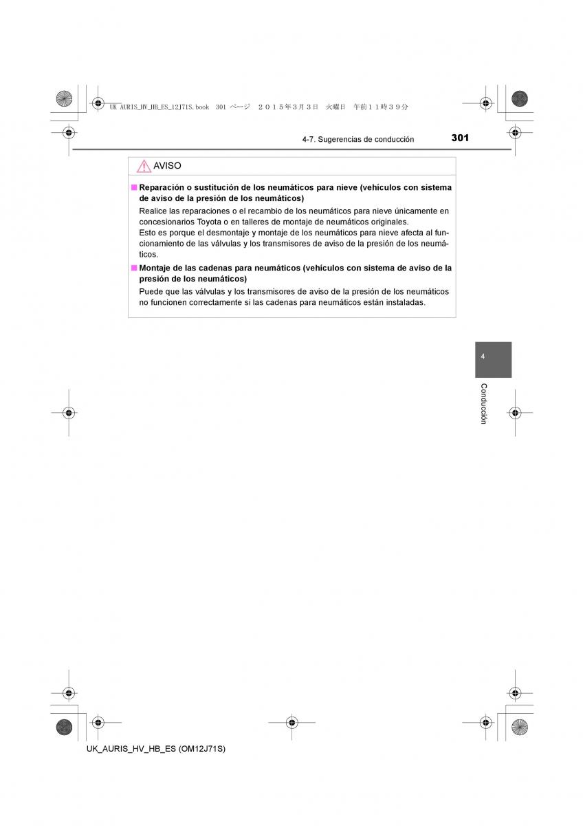 Toyota Auris Hybrid II 2 manual del propietario / page 301