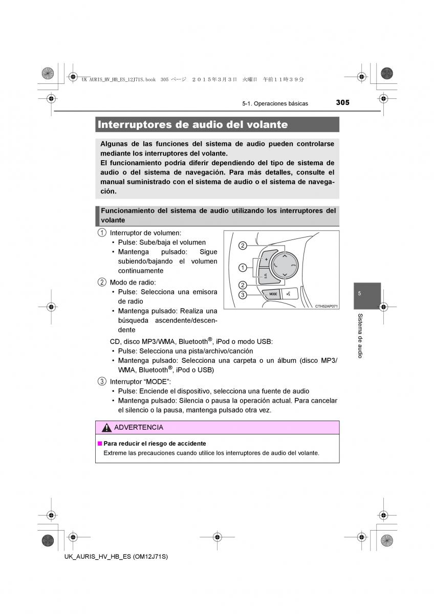 Toyota Auris Hybrid II 2 manual del propietario / page 305