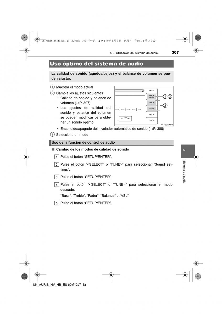 Toyota Auris Hybrid II 2 manual del propietario / page 307