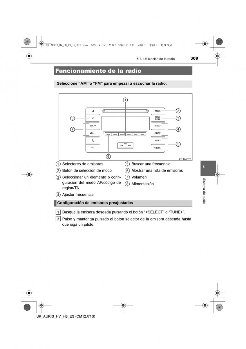 Toyota Auris Hybrid II 2 manual del propietario / page 309