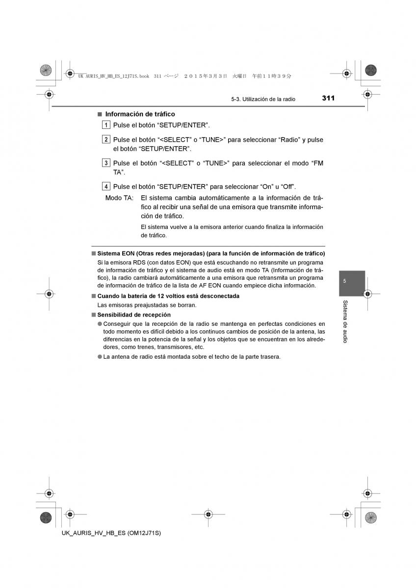 Toyota Auris Hybrid II 2 manual del propietario / page 311