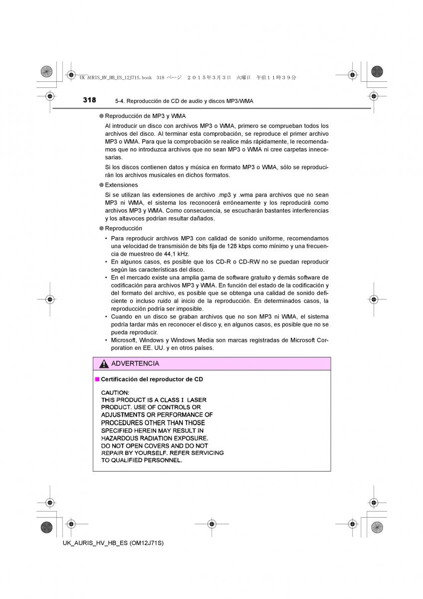 Toyota Auris Hybrid II 2 manual del propietario / page 318