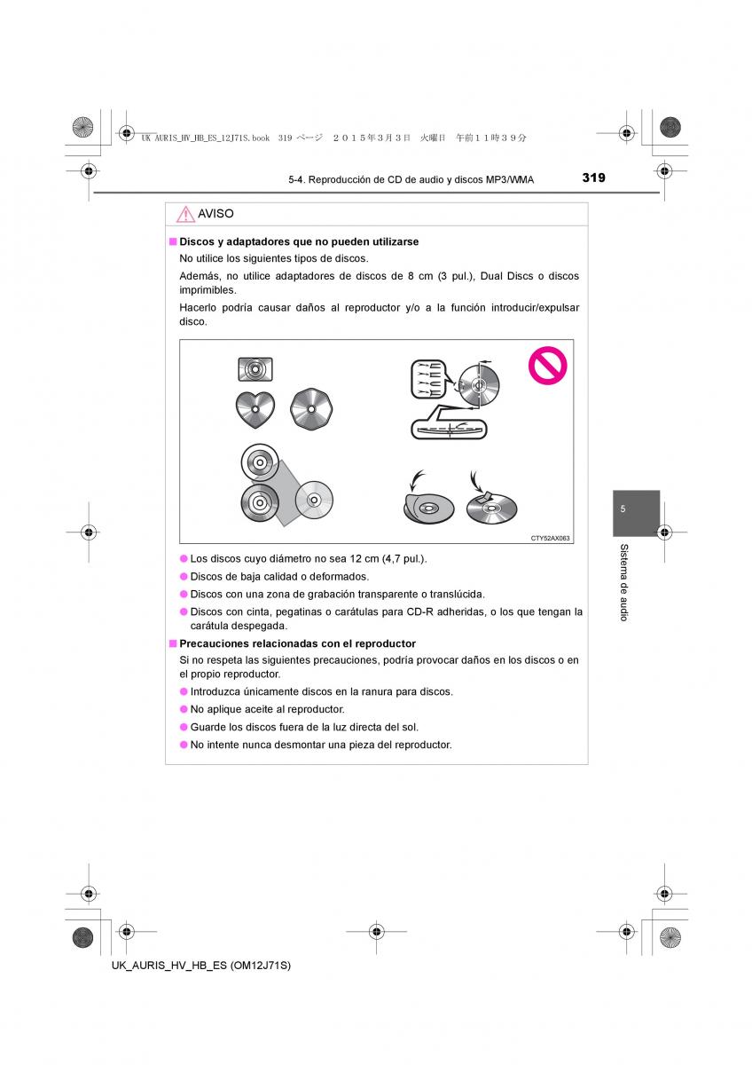 Toyota Auris Hybrid II 2 manual del propietario / page 319