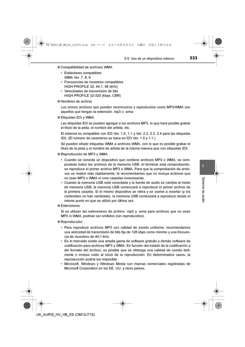 Toyota Auris Hybrid II 2 manual del propietario / page 333