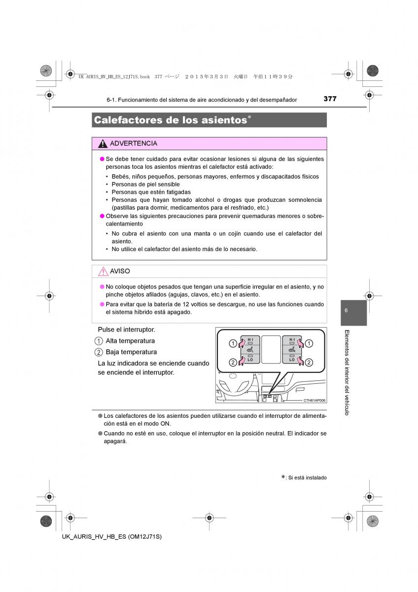 Toyota Auris Hybrid II 2 manual del propietario / page 377