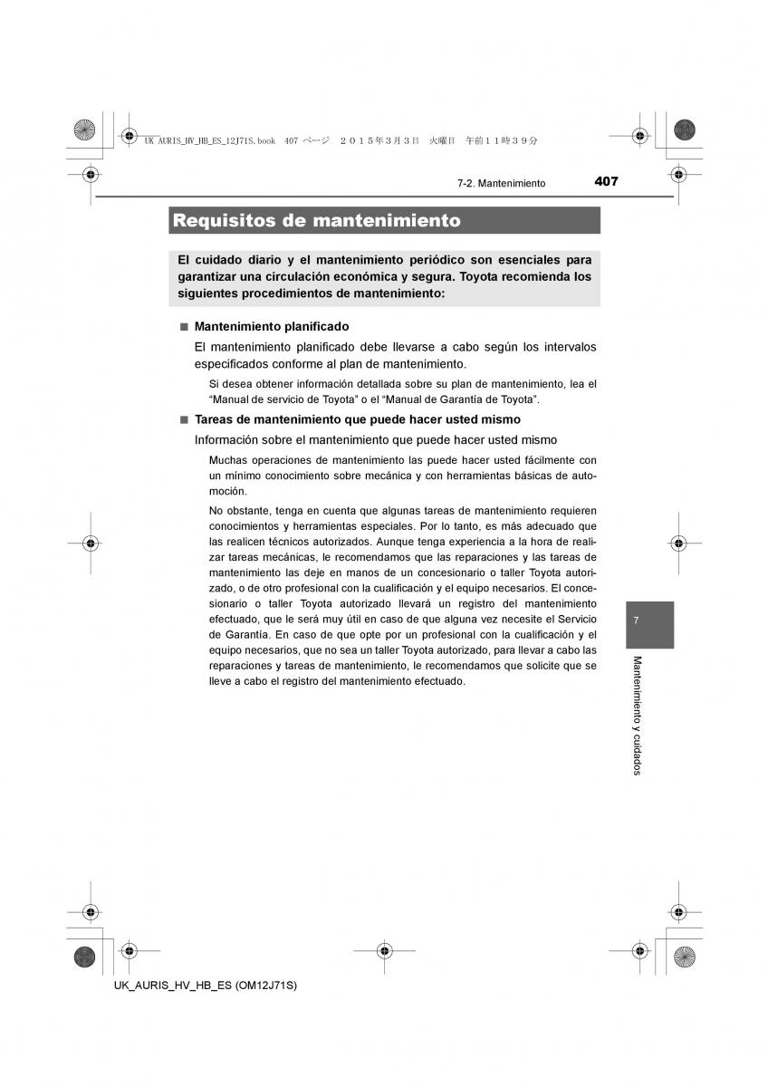 Toyota Auris Hybrid II 2 manual del propietario / page 407