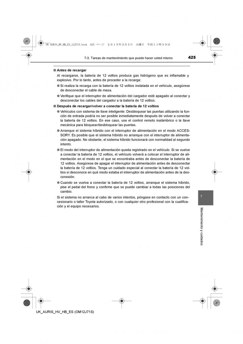 Toyota Auris Hybrid II 2 manual del propietario / page 425