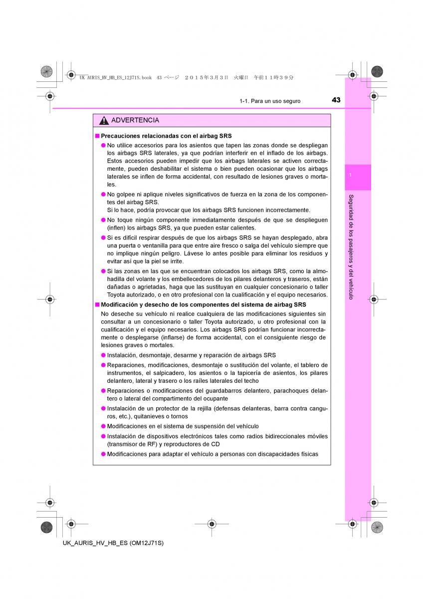 Toyota Auris Hybrid II 2 manual del propietario / page 43