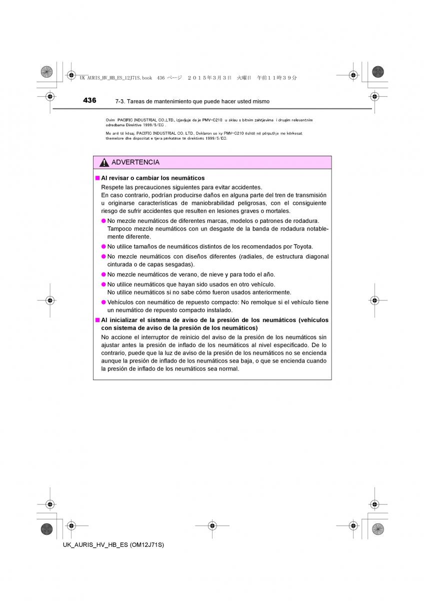 Toyota Auris Hybrid II 2 manual del propietario / page 436