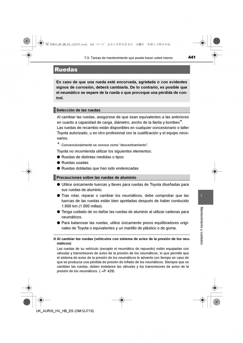 Toyota Auris Hybrid II 2 manual del propietario / page 441