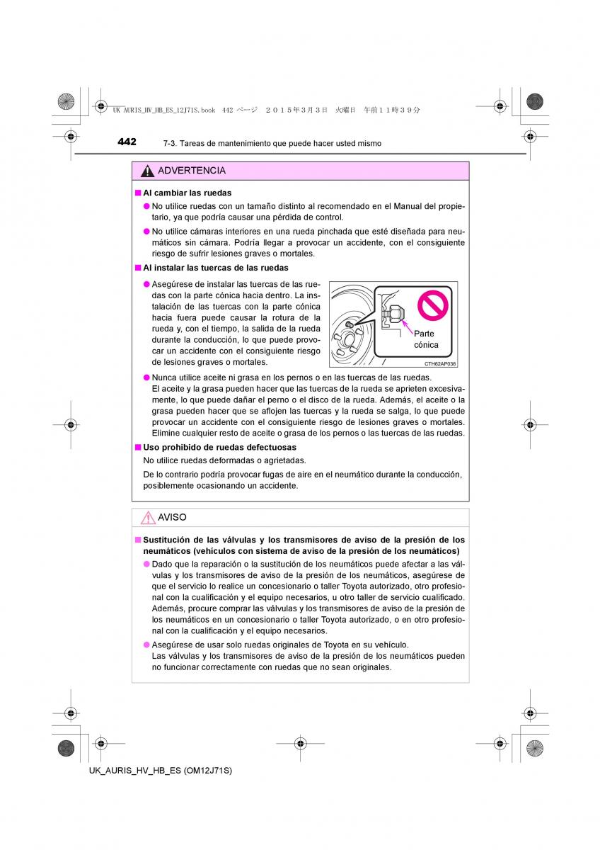 Toyota Auris Hybrid II 2 manual del propietario / page 442