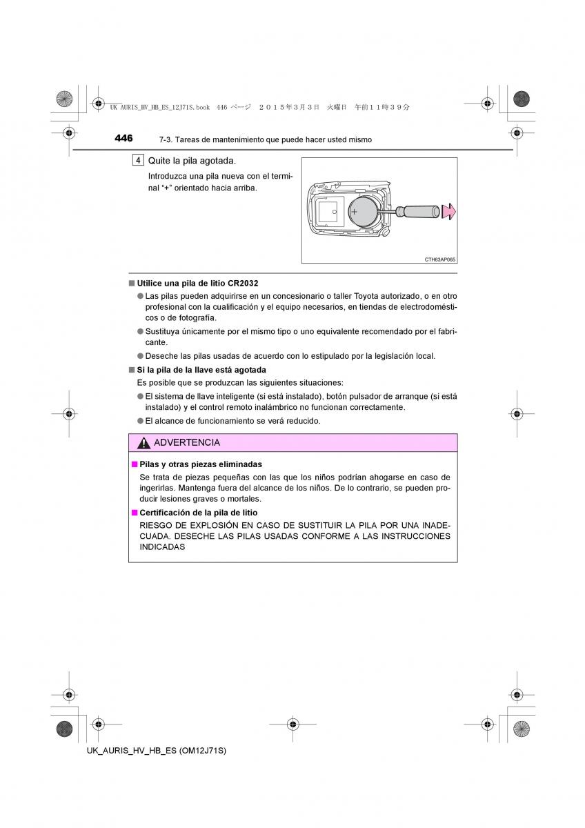 Toyota Auris Hybrid II 2 manual del propietario / page 446