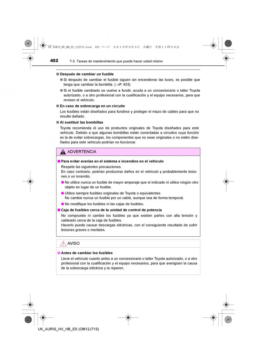 Toyota Auris Hybrid II 2 manual del propietario / page 452