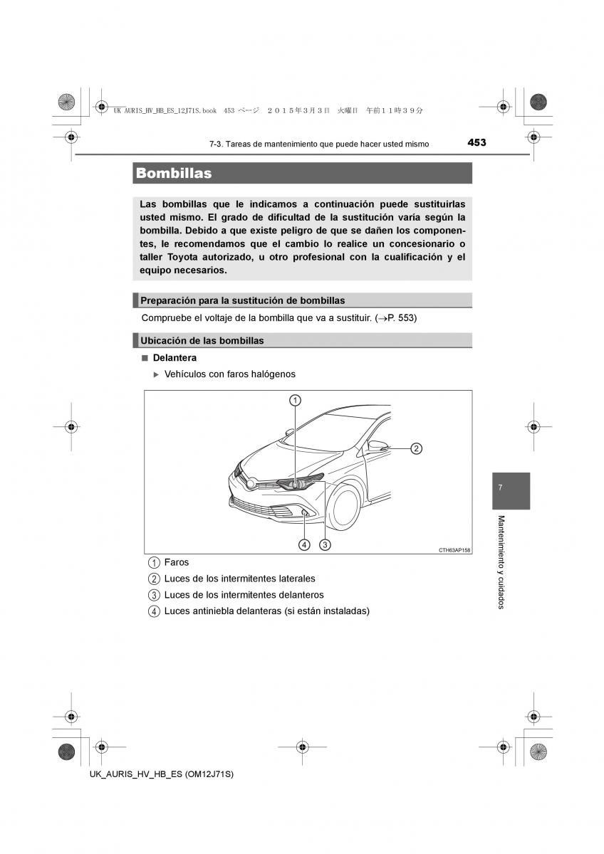 Toyota Auris Hybrid II 2 manual del propietario / page 453