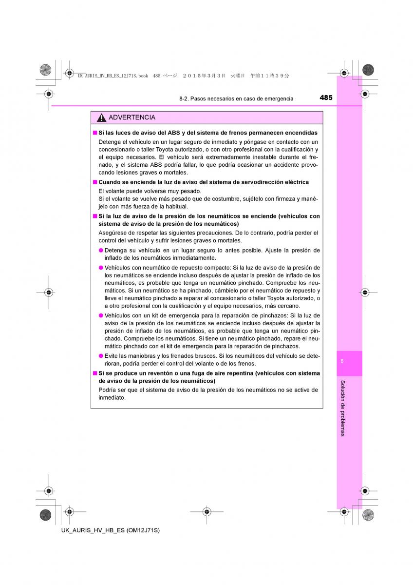 Toyota Auris Hybrid II 2 manual del propietario / page 485