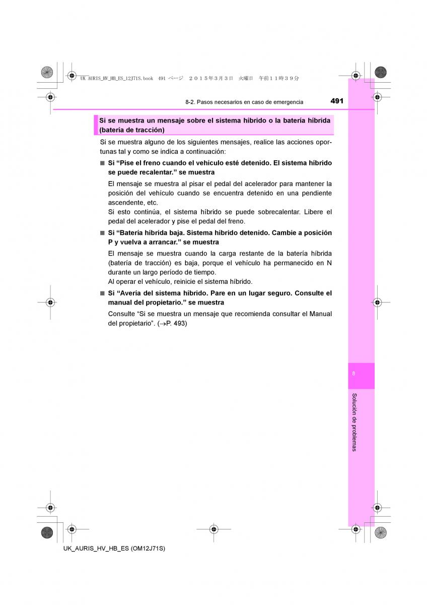 Toyota Auris Hybrid II 2 manual del propietario / page 491