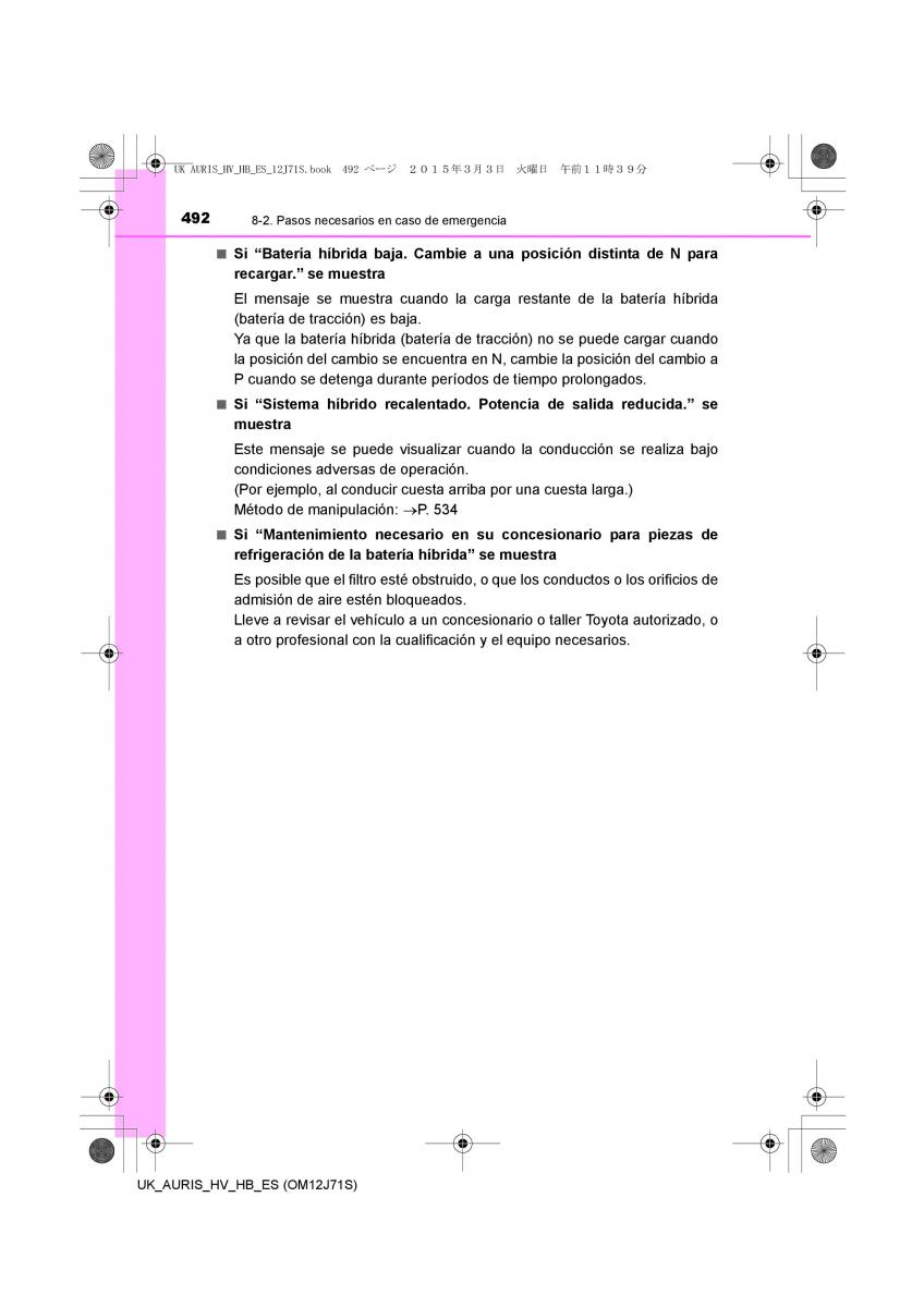 Toyota Auris Hybrid II 2 manual del propietario / page 492