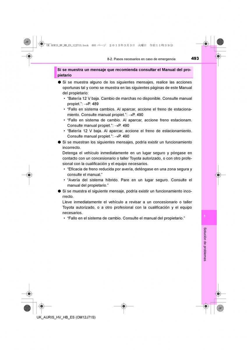 Toyota Auris Hybrid II 2 manual del propietario / page 493