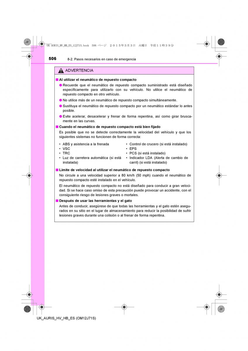 Toyota Auris Hybrid II 2 manual del propietario / page 506