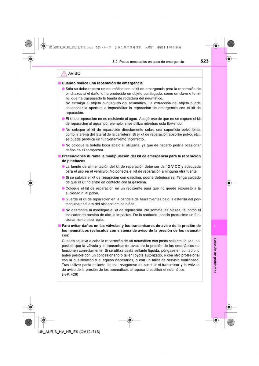 Toyota Auris Hybrid II 2 manual del propietario / page 523