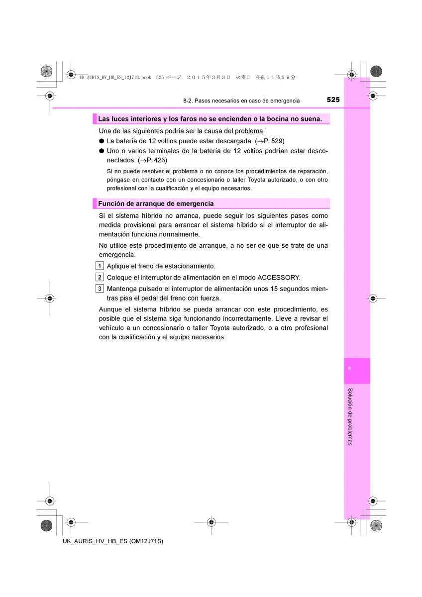 Toyota Auris Hybrid II 2 manual del propietario / page 525