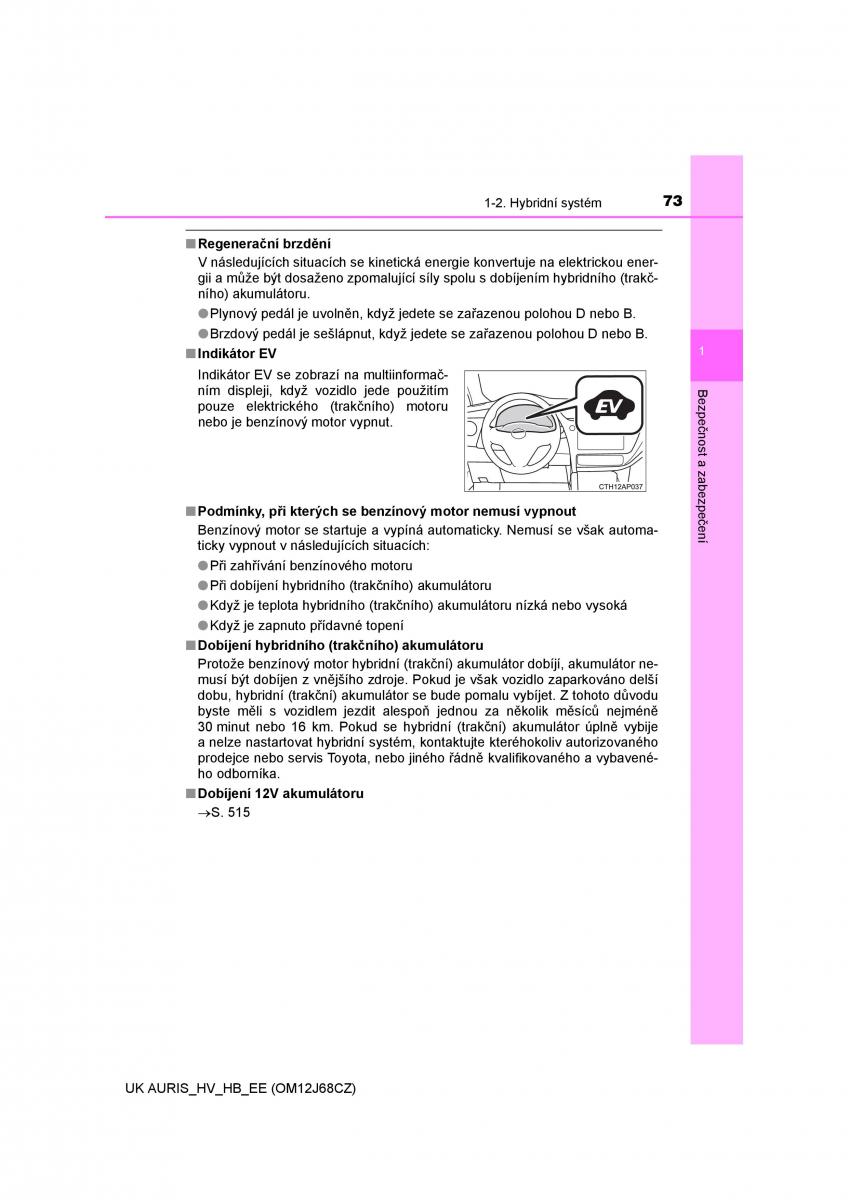 Toyota Auris Hybrid II 2 navod k obsludze / page 73