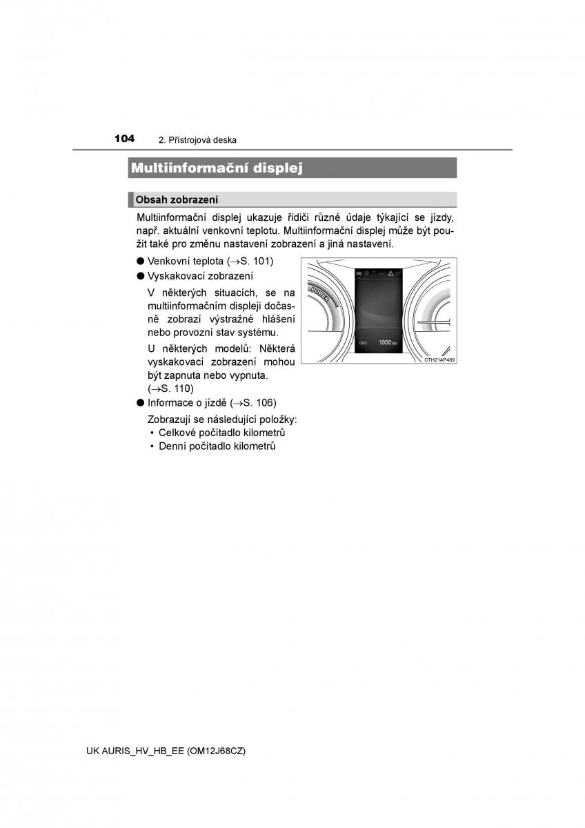 Toyota Auris Hybrid II 2 navod k obsludze / page 104