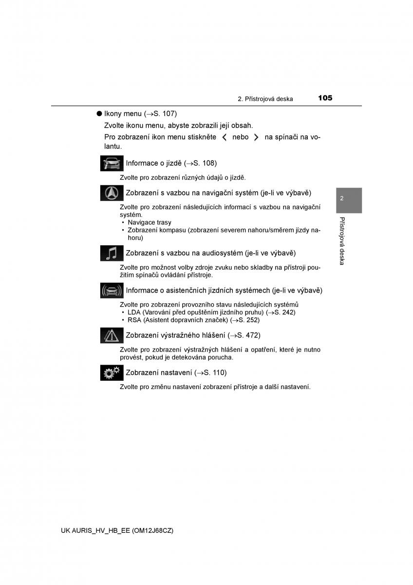 Toyota Auris Hybrid II 2 navod k obsludze / page 105