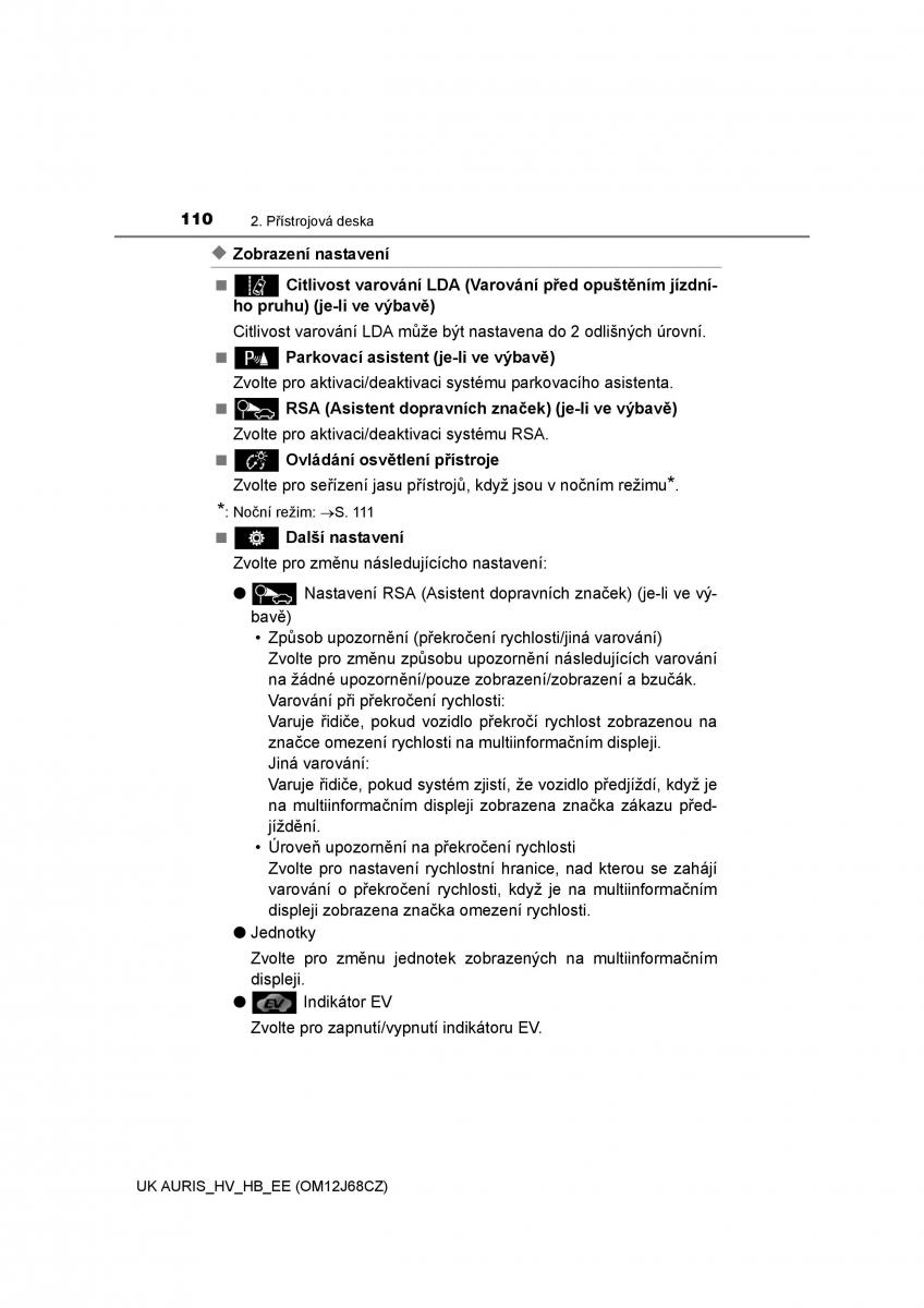 Toyota Auris Hybrid II 2 navod k obsludze / page 110