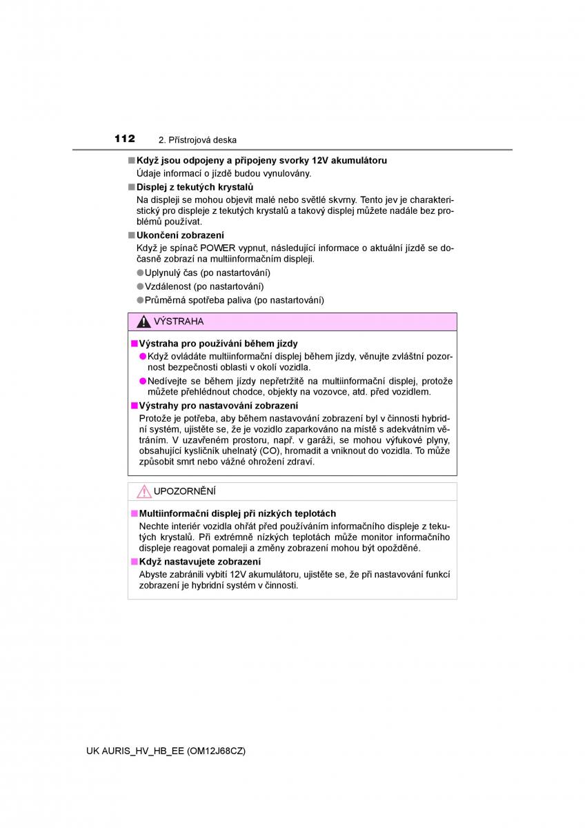 Toyota Auris Hybrid II 2 navod k obsludze / page 112