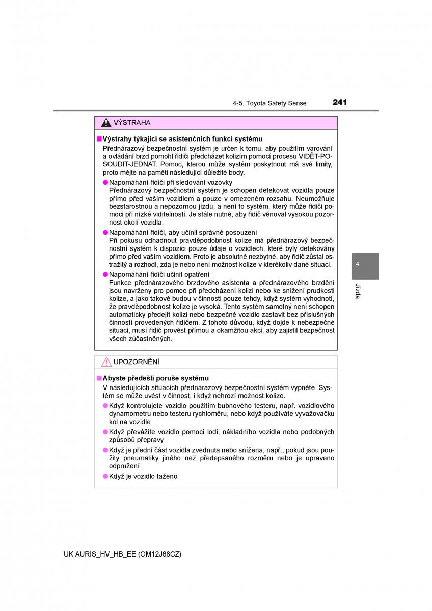 Toyota Auris Hybrid II 2 navod k obsludze / page 241