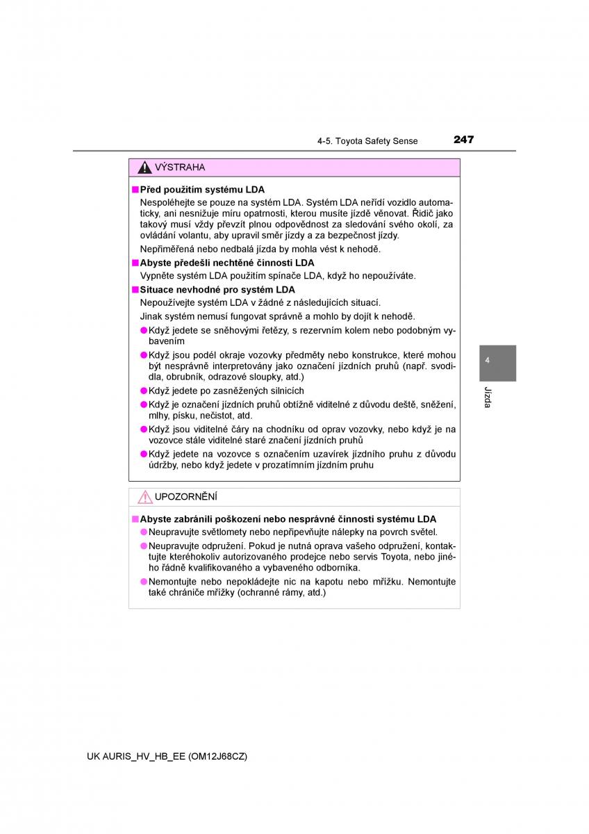 Toyota Auris Hybrid II 2 navod k obsludze / page 247