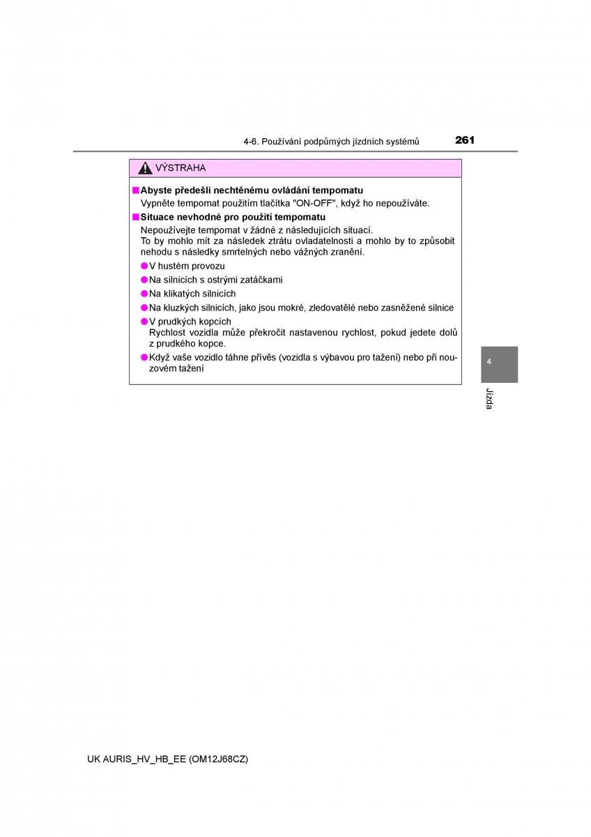 Toyota Auris Hybrid II 2 navod k obsludze / page 261