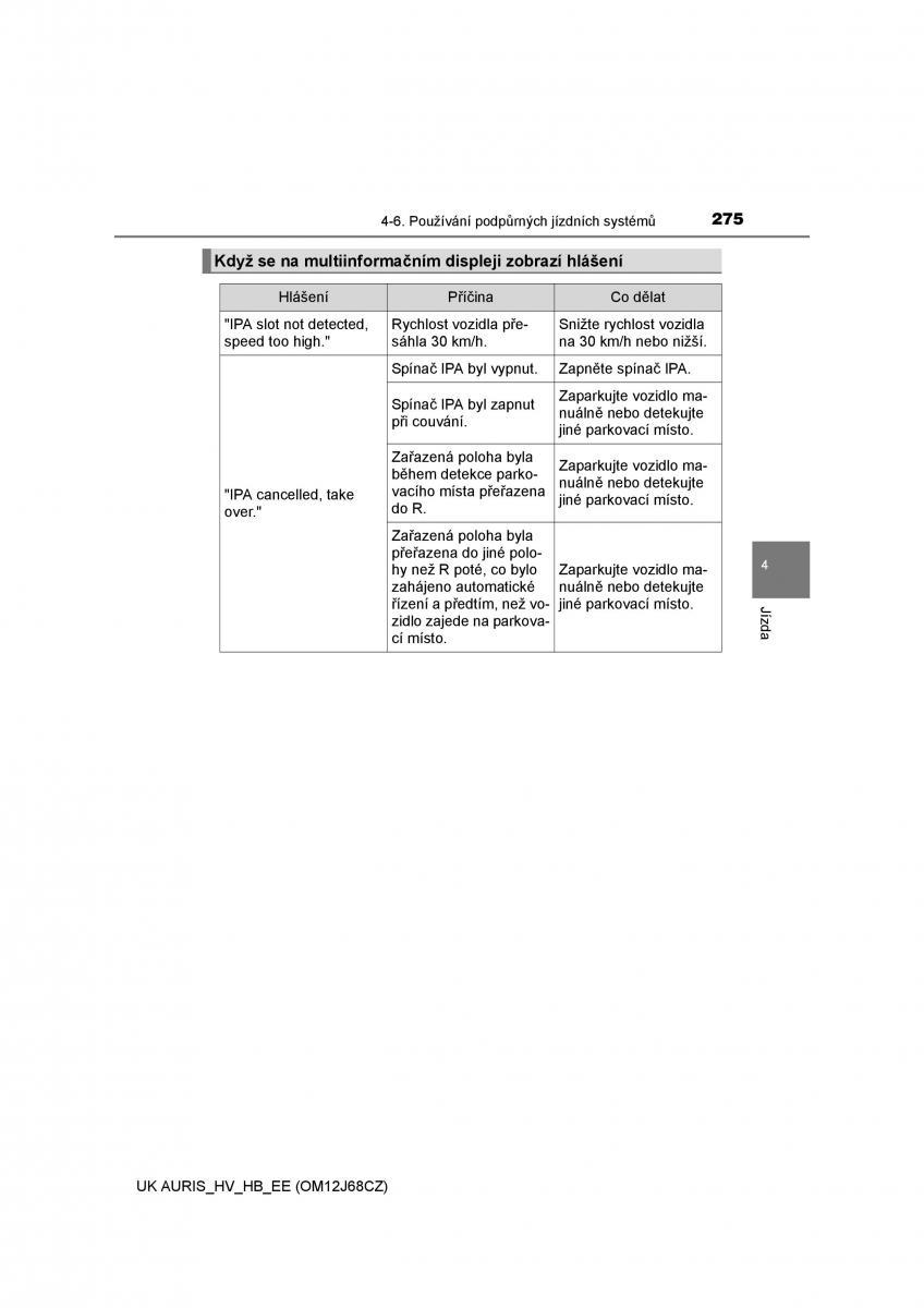 Toyota Auris Hybrid II 2 navod k obsludze / page 275