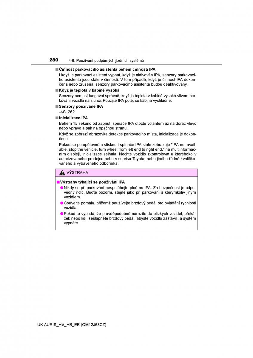 Toyota Auris Hybrid II 2 navod k obsludze / page 280