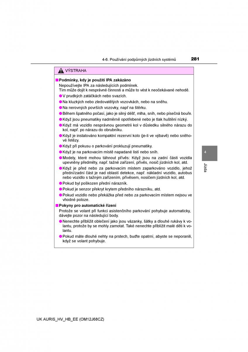 Toyota Auris Hybrid II 2 navod k obsludze / page 281