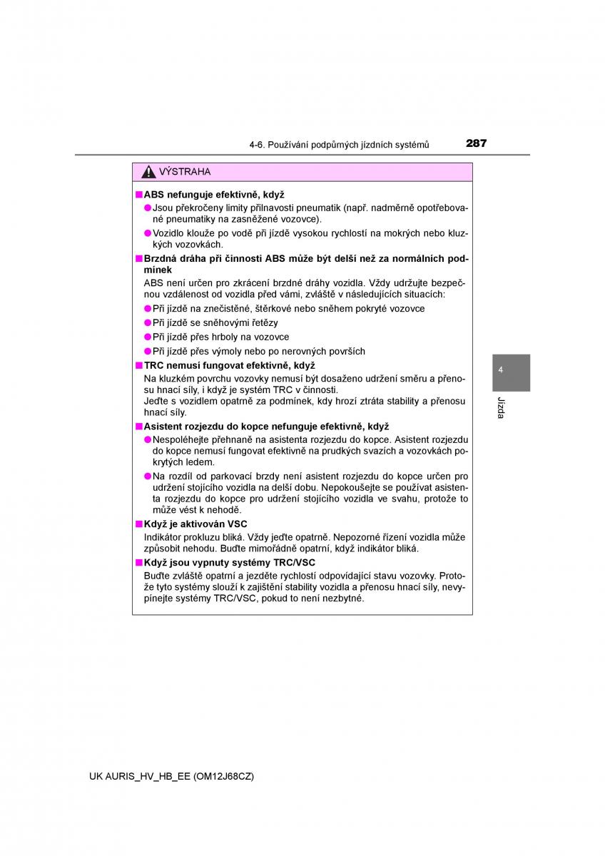 Toyota Auris Hybrid II 2 navod k obsludze / page 287