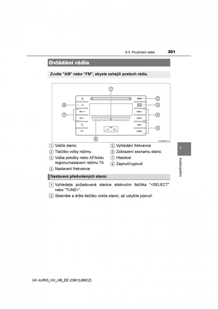 Toyota Auris Hybrid II 2 navod k obsludze / page 301