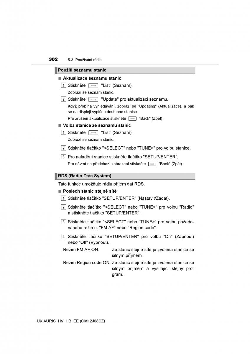 Toyota Auris Hybrid II 2 navod k obsludze / page 302