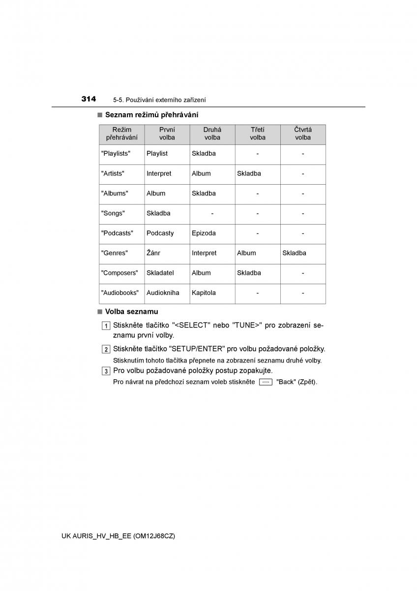 Toyota Auris Hybrid II 2 navod k obsludze / page 314